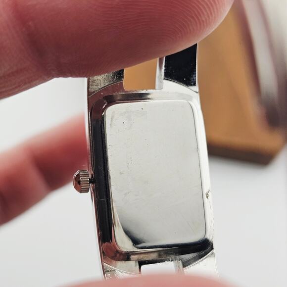 Kimio Women's Silver Tone Cuff Bracelet Watch Rectangle Black Dial Sophisticated - Picture 5 of 6